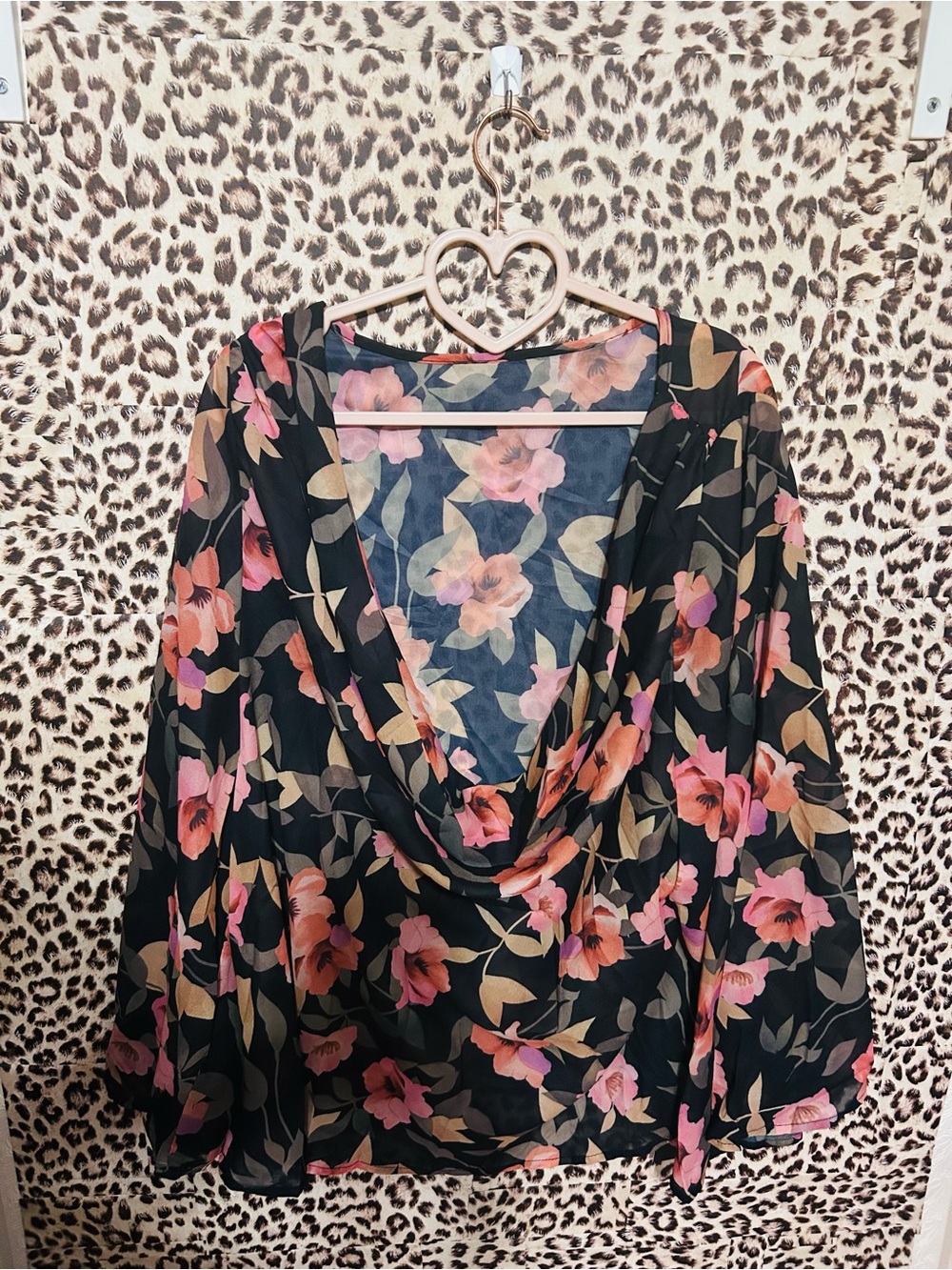 xPluswear Floral Cowl Neck Blouse - Pink & Tan Floral Print